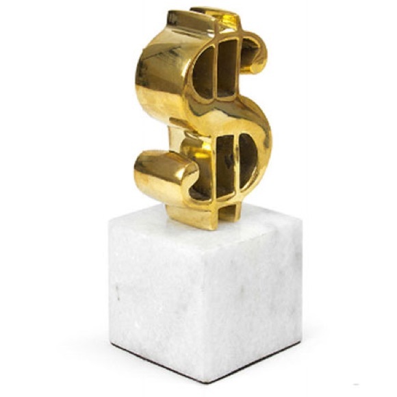 Jonathan Adler Brass and Marble Money Sign Sculpture - Picture 2 of 10